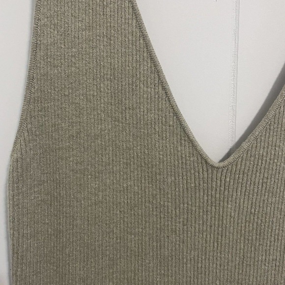 Free People Beach Daniela Ribbed Knit Midi Dress Size M Deep V Neck Beige Tan - Picture 8 of 13